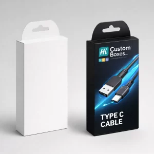 A plain white box and a black branded box, both featuring a rounded hanging tab.