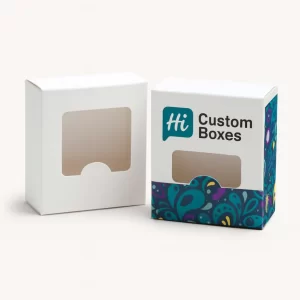 UK-style custom square soap boxes with window cut-outs- plain white and printed paisley