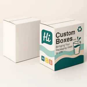 Custom printed and plain gable-top milk carton mockup with teal water splash design- -Hi HCB- branding- and recyclable eco-friendly packaging symbol