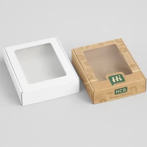 Clear lid kraft boxes with custom printing for product display and branding