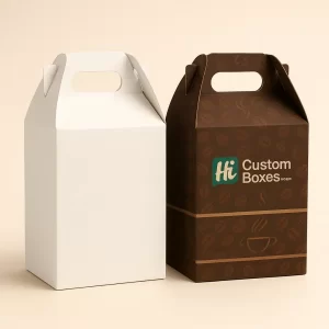 Custom coffee boxes with handle -gable top-- brown printed with coffee bean pattern