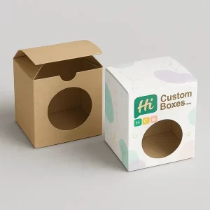 Round window kraft and printed boxes by Hi Custom Boxes perfect for soap cupcakes or display