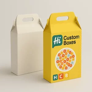 Kraft and printed gable cereal boxes yellow one with HCB bear design for kids packaging
