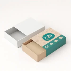 Drawer-style sliding soap packaging box with eco-friendly kraft insert and full-color printed sleeve- paired with a plain white version