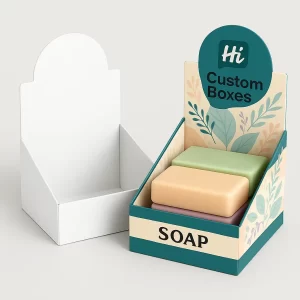 Printed display boxes for soap bars- with a curved back card- one plain- one custom-branded