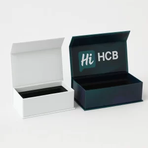 Open white and branded luxury rigid boxes with magnetic closures for vape pens and accessories
