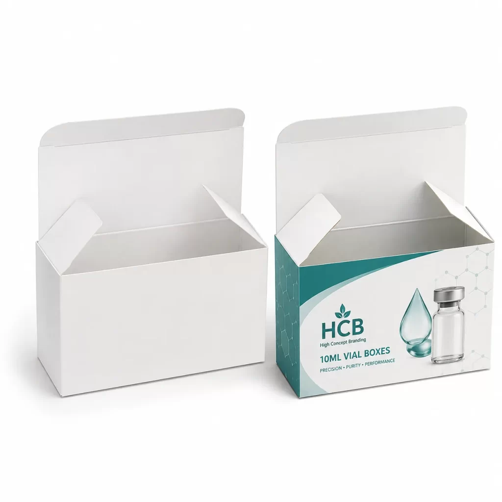 10ml vial boxes designed for secure pharmaceutical and cosmetic product packaging