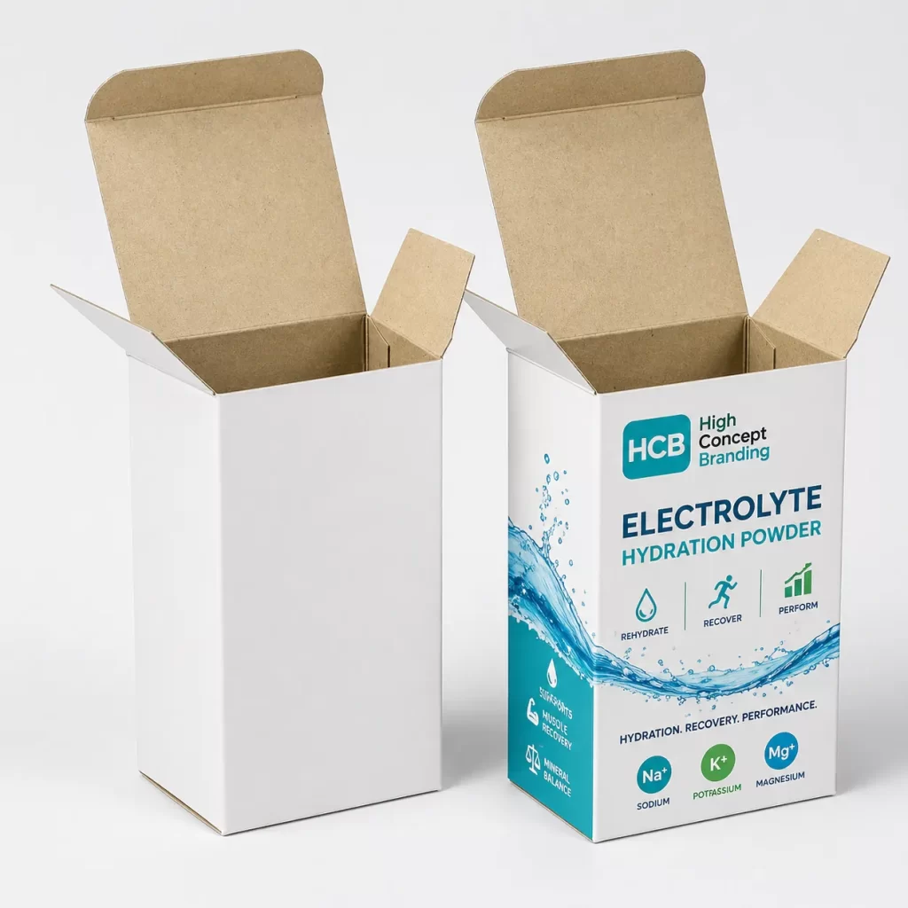 Custom electrolyte powder boxes for premium supplement packaging and retail display