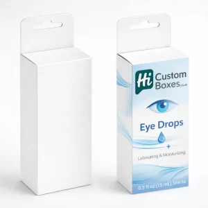 Two open tuck-end boxes, one minimal white and one with custom blue branding for eye care.