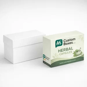 Two premium two-piece gift boxes, one plain white and one with green botanical product designs.