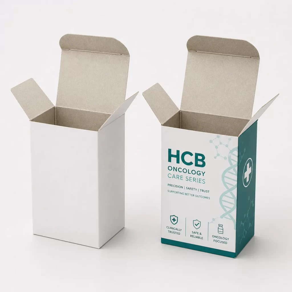 Oncology drug boxes designed for secure pharmaceutical packaging and product protection