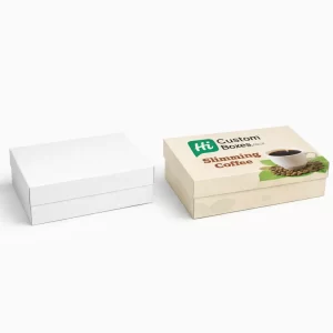 Two-piece rigid lid and base boxes for slimming coffee with high-quality printed branding and imagery.
