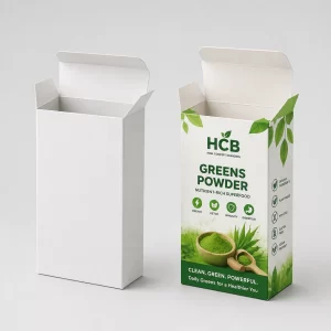 High quality custom greens powder boxes with premium printing and finishes