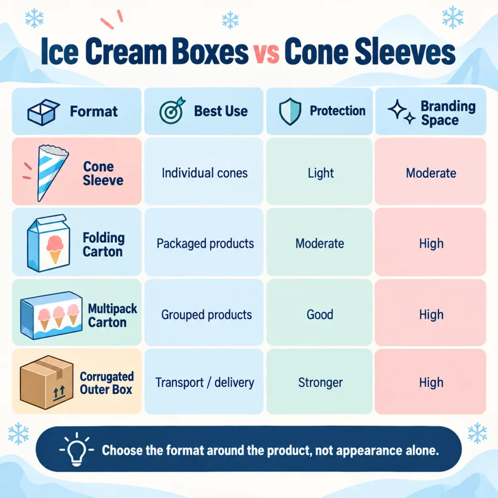 Ice Cream Packaging Ideas for UK Brands: Boxes, Sleeves & Design Tips 1 ice cream boxes vs cone sleeves